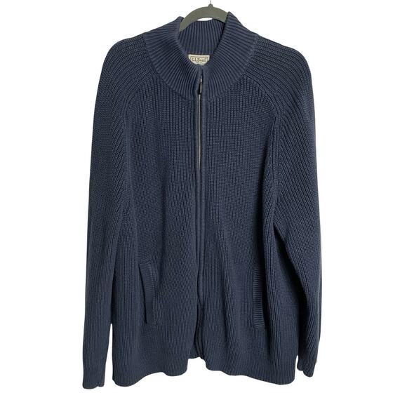 L.L. Bean Other - Vintage LL Bean Full Zip Cardigan Sweater Mens XL Navy Cotton Pockets Grandpa